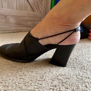 Women's chocolate colored slingback chunky heels